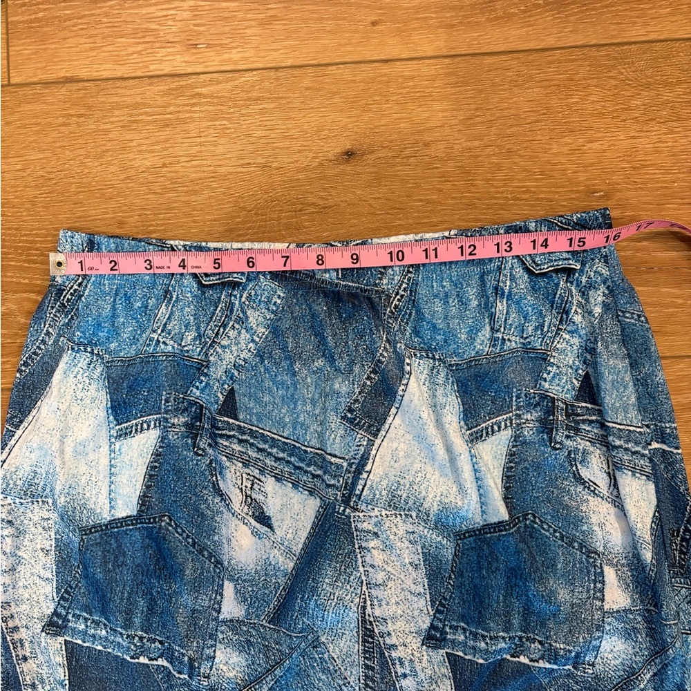 New SHEIN Printed Patchwork Light Denim-look Straight Knit Skirt XL - Picture 4 of 6
